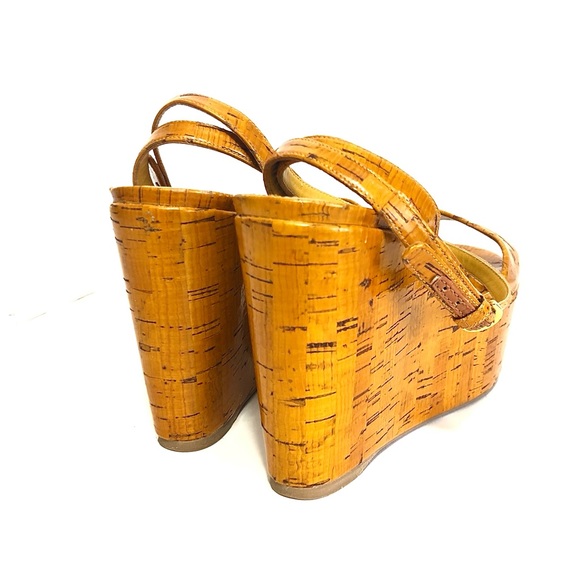 SERGIO ROSSI Camel Cork Platform Sandals w/ Ankle Strap - Picture 10 of 13